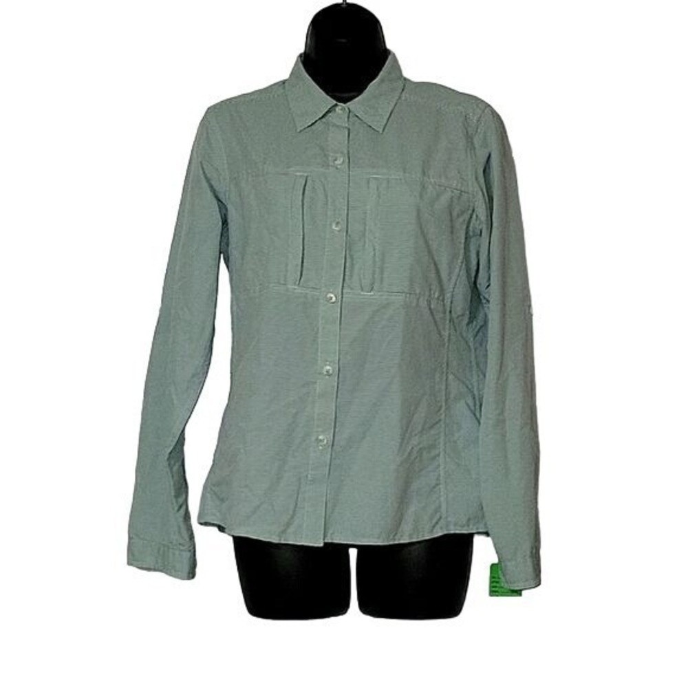 EXOFICCIO Striped Button Down Shirt Long Sleeve Collared Top Hiking Outdoor camp